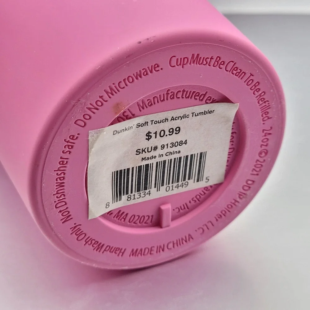 Dunkin' 24oz Tumbler Pink Ombre w Lid 2021 Soft‎ Side
